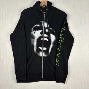 Deftones Band Black Full Zip Up Hoodie Scream Face Logo Green Sleeve Print M